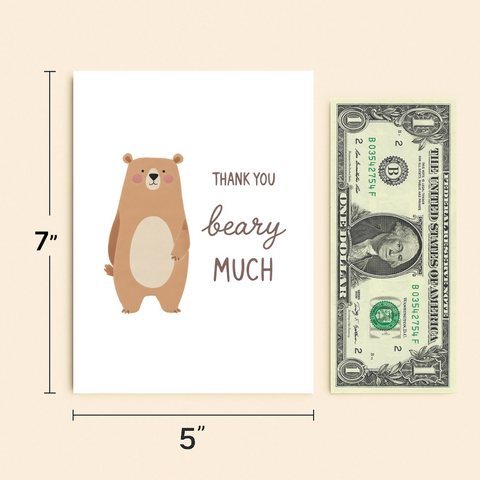Thank You Greeting Card Cute Bear Illustration - Size