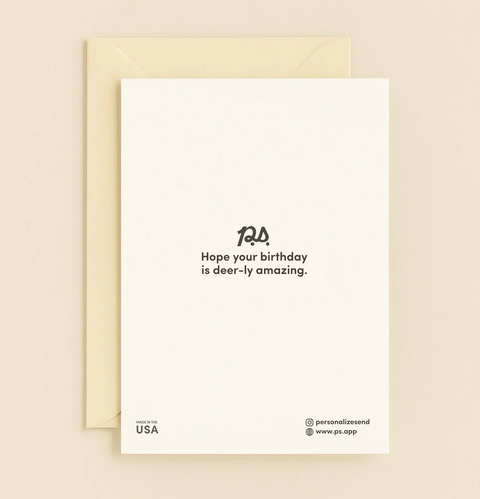 Cute Deer Birthday Card Illustrated Design - Back