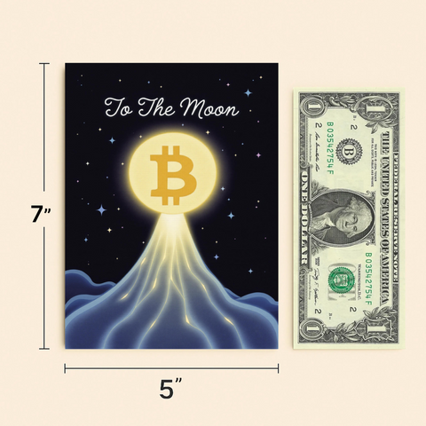 Bitcoin To The Moon Greeting Card with Shining Crypto Design - Size