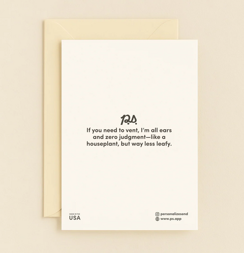 Motivational Greeting Card Hanging Plants Design - Back