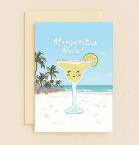 Funny Margarita Greeting Card Cute Beach Vibes - Front