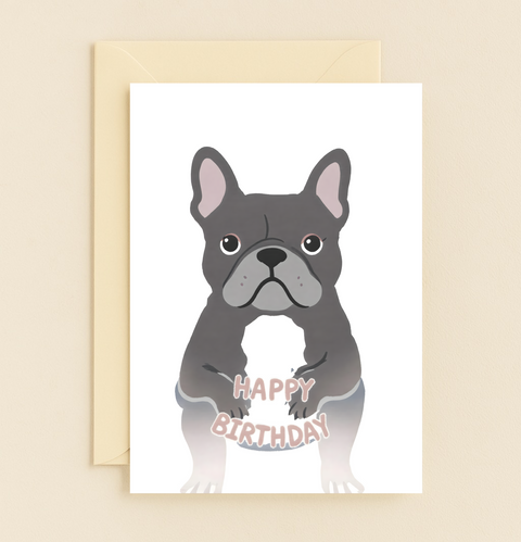 Funny Birthday Card French Bulldog Illustration - Front