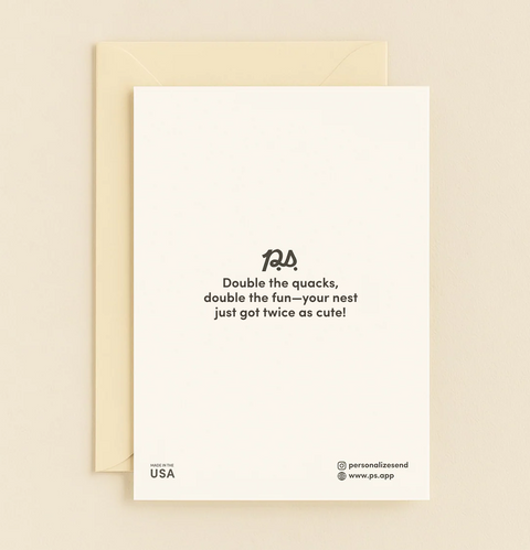 Twin Baby Greeting Card Cute Ducklings - Back