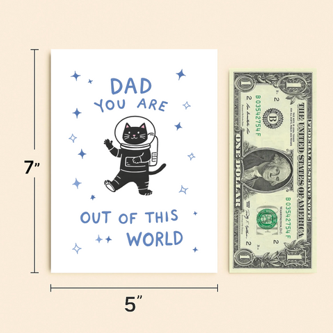 Funny Dad Birthday Card Astronaut Cat Design - Size