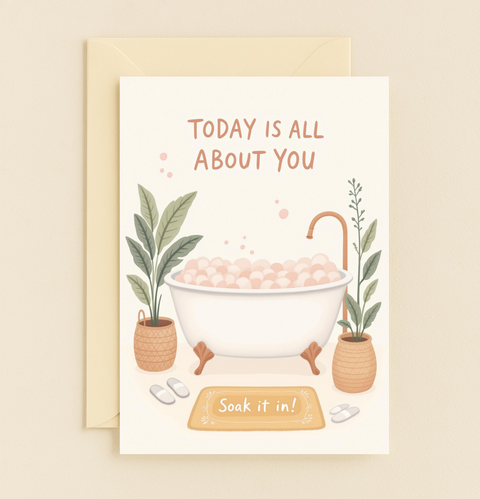 Funny Birthday Greeting Card Relaxing Bath Design - Front