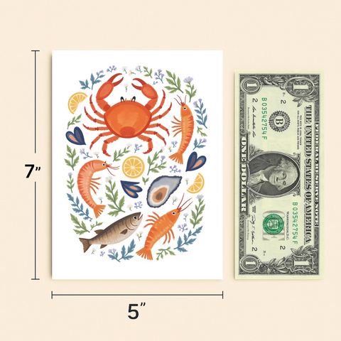 Seafood Lovers Greeting Card Modern Illustrated Ocean Design - Size