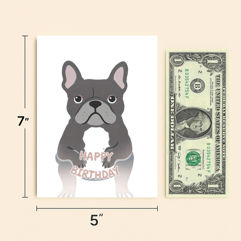 Funny Birthday Card French Bulldog Illustration - Size