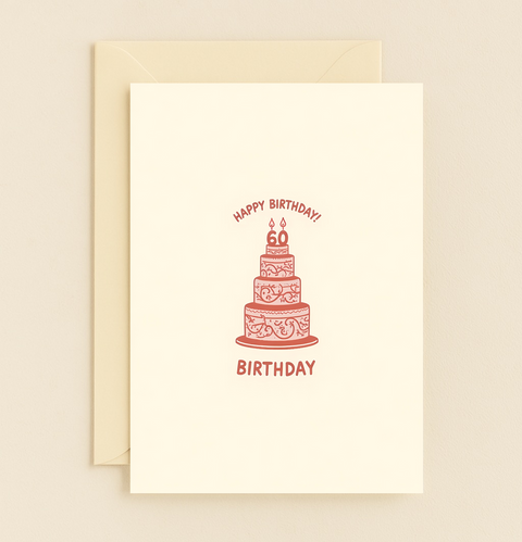Funny 60th Birthday Greeting Card with Cake Illustration - Front