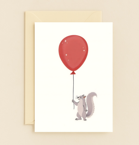 Cute Birthday Card Squirrel with Red Balloon - Front