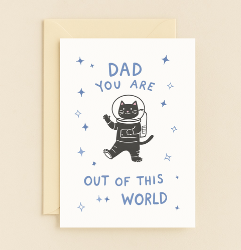dad you are out of this world astronaut cat card