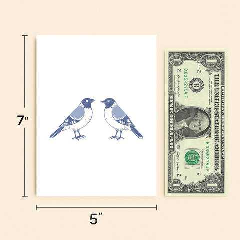 Bird Greeting Card - Illustrated Blue Birds Design - Size
