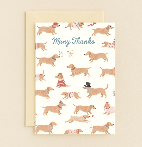 Thank You Card Cute Dachshund Pattern - Front