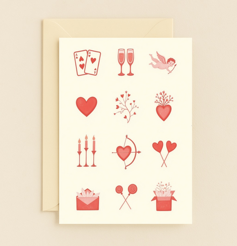 Valentines Day Card Modern Heart Illustrations - Front