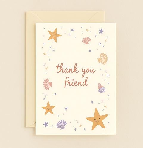 Thank You Card Cute Starfish Illustration - Front