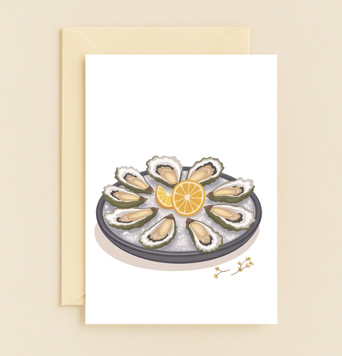 Oyster Greeting Card with Lemon Illustration - Front