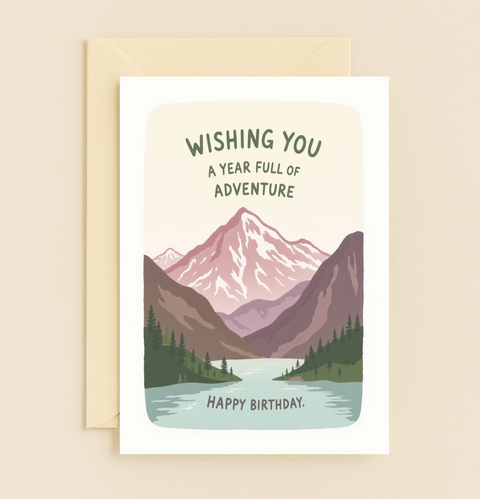 Funny Birthday Card Mountain Adventure Scene - Front