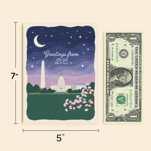 Washington DC Greeting Card Nighttime Illustration - Size