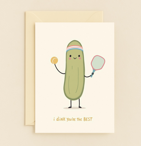Funny Pickleball Greeting Card Cute Illustrated Design - Front