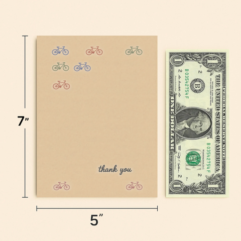 Thank You Greeting Card Bicycle Design Cute Stationery - Size