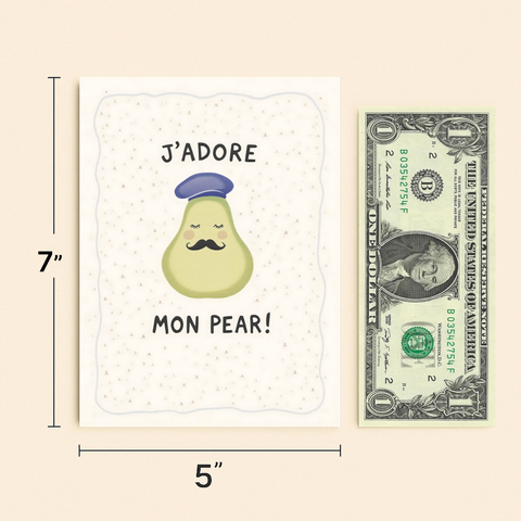 Funny French Pear Greeting Card Cute Illustrated Design - Size