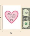 Funny Love Greeting Card Pink Heart Golf Humor - Size
