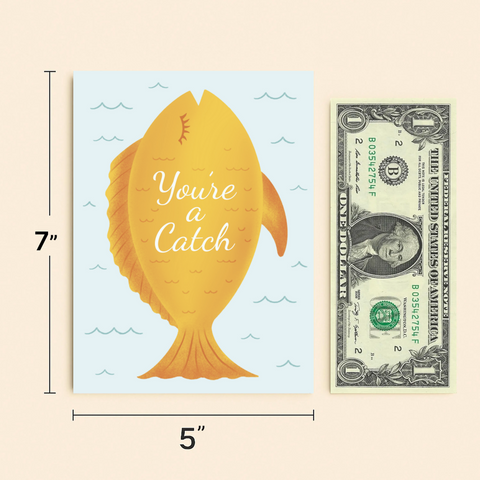 Funny Fish Greeting Card with Cute Yellow Design - Size