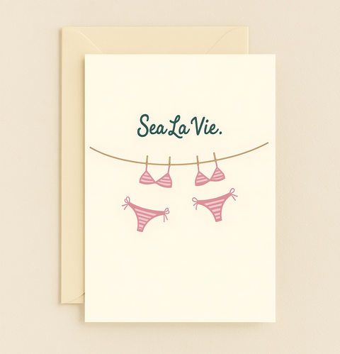 Funny Greeting Card Sea La Vie Beach Bikini Design - Front