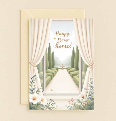 New Home Card Illustrated Garden View - Front