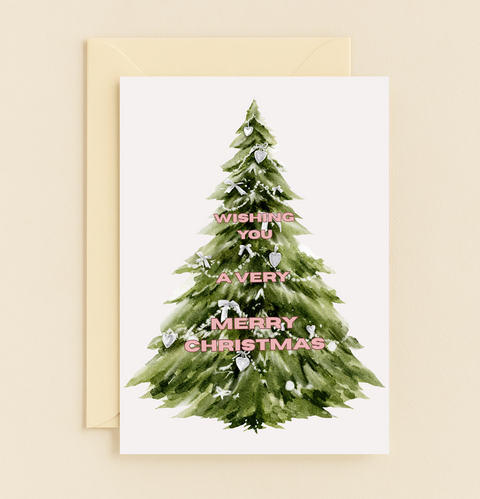 Christmas Greeting Card Watercolor Christmas Tree Design - Front