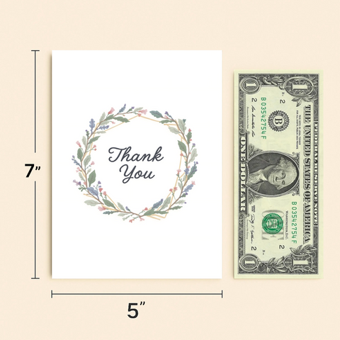 Thank You Card Floral Wreath Elegant Design - Size