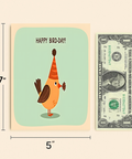 Funny Birthday Greeting Card Cute Bird in Party Hat - Size