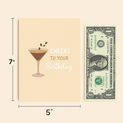 Funny Birthday Greeting Card with Espresso Martini Illustration - Size