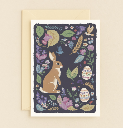 easter bunny with floral eggs card