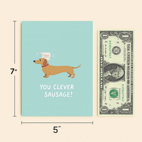 Funny Dachshund Greeting Card Cute Sausage Dog Design - Size