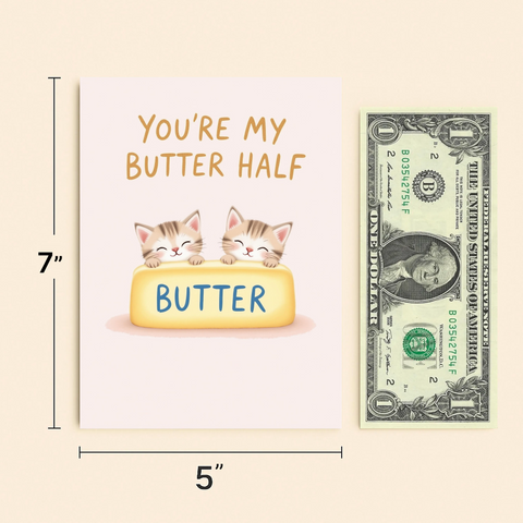 Funny Anniversary Card Cute Cat Butter Illustration - Size