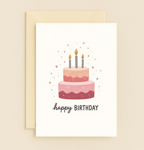 Funny Birthday Greeting Card Cute Cake Illustration - Front