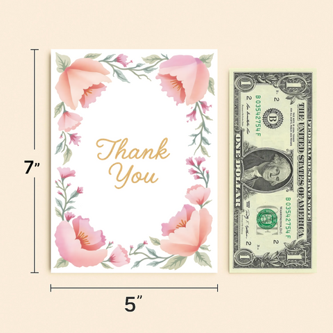 Thank You Card Elegant Floral Design - Size
