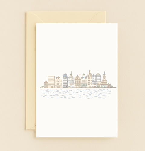 elegant coastal cityscape greeting card