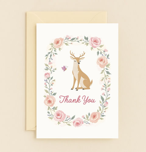 elegant deer floral thank you card