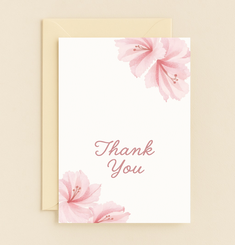 elegant pink floral thank you card
