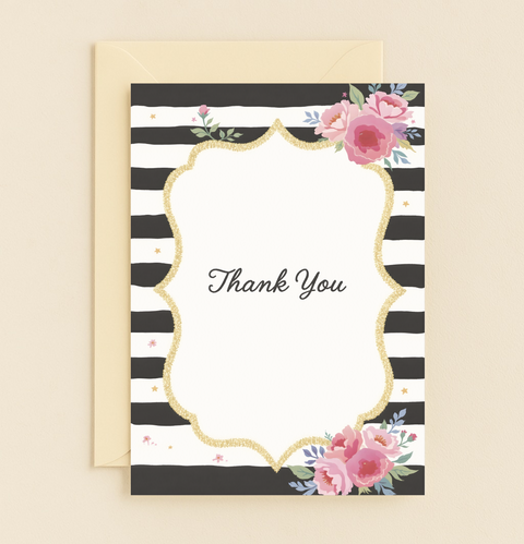 elegant stripes floral thank you card