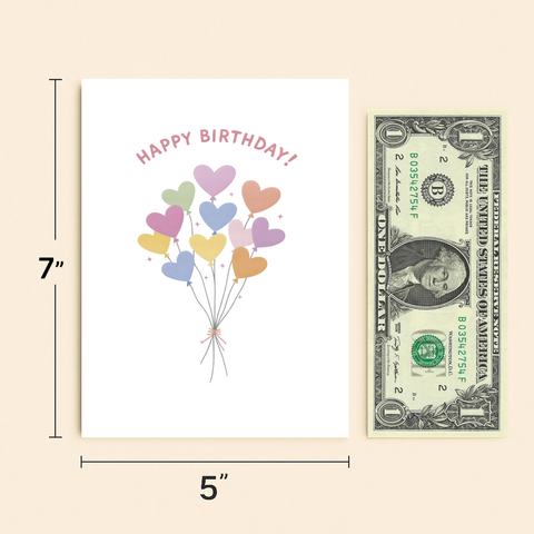 Funny Birthday Greeting Card Heart Balloon Design - Size