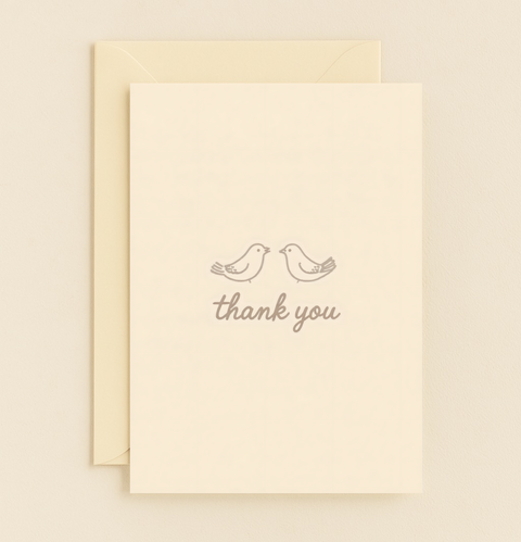 Thank You Greeting Card with Cute Birds Design - Front