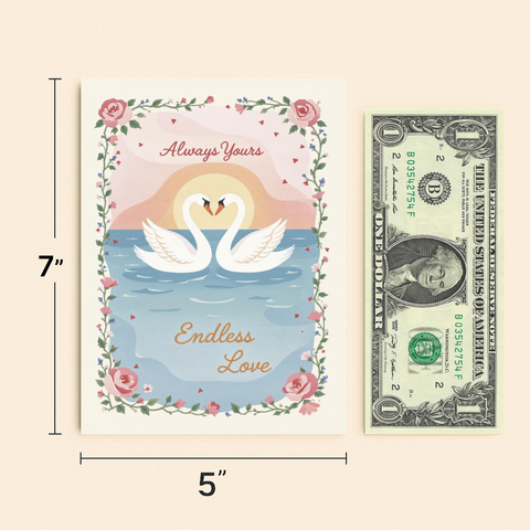 Romantic Greeting Card with Swan Illustration - Size