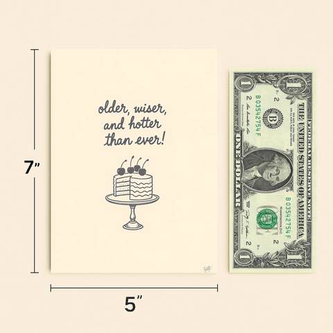 Funny Birthday Greeting Card with Cake Retro Design - Size