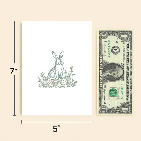 Easter Greeting Card Cute Illustrated Bunny and Eggs Design - Size