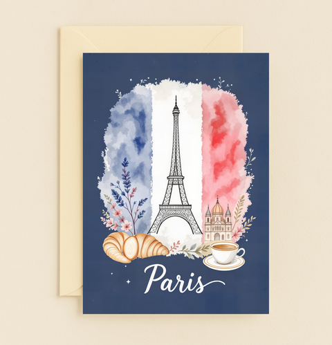 Paris Greeting Card Modern Eiffel Tower Illustration - Front