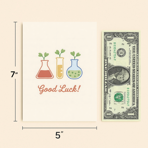 Good Luck Greeting Card with Cute Science Beakers - Size