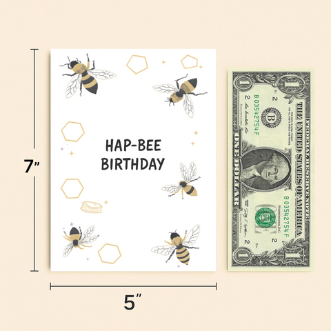 Funny Birthday Greeting Card Illustrated Bee Design - Size