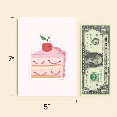 Funny Birthday Greeting Card Cute Smiling Cake Illustration - Size